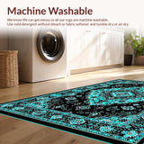 Ultra Soft Area Rug, Non Slip, Stain Resistant, Washable Area Rugs for Living Room, Bedroom, Chic Geometric Black Teal Arrangement(Black)