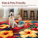 Ultra Soft Area Rug, Non Slip, Stain Resistant, Washable Area Rugs for Living Room, Bedroom, Chic Exotic Blooming Design(Red)