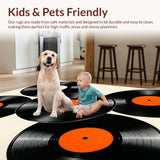 Ultra Soft Area Rug, Non Slip, Stain Resistant, Washable Area Rugs for Living Room, Bedroom, Retro Vinyl Record Patio Wear-Resistant Area Mat(Black)