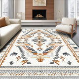 Ultra Soft Area Rug, Non Slip, Stain Resistant, Washable Area Rugs for Living Room, Bedroom, Sophisticated Monochrome Ethnic Design(Ivory)