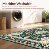 Ultra Soft Area Rug, Non Slip, Stain Resistant, Washable Area Rugs for Living Room, Bedroom, Neutral Boho with Floral Motifs(Dark Green)