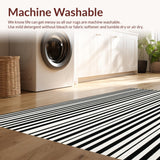 Ultra Soft Area Rug, Non Slip, Stain Resistant, Washable Area Rugs for Living Room, Bedroom, Modern Contrast Two Tone Linear Textile With Alternating Band Design(Black)