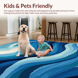 Ultra Soft Area Rug, Non Slip, Stain Resistant, Washable Area Rugs for Living Room, Bedroom, Delicate Aqua Ripple Motif(Blue)