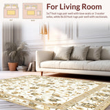 Ultra Soft Area Rug, Non Slip, Stain Resistant, Washable Area Rugs for Living Room, Bedroom, Elegant Vintage Inspired Area with Classic Floral and Neutral Tones(White)