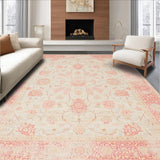 Ultra Soft Area Rug, Non Slip, Stain Resistant, Washable Area Rugs for Living Room, Bedroom, Antique Style Beige Accent with Subtle Floral Details(Beige)
