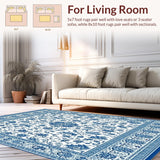 Ultra Soft Area Rug, Non Slip, Stain Resistant, Washable Area Rugs for Living Room, Bedroom, Vintage Tiled Area(Blue)