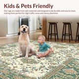 Ultra Soft Area Rug, Non Slip, Stain Resistant, Washable Area Rugs for Living Room, Bedroom, Unique Vintage Area with Elegant Damask(Ivory)