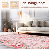 Ultra Soft Area Rug, Non Slip, Stain Resistant, Washable Area Rugs for Living Room, Bedroom, Chic Contemporary Floral Elegance(Pink)