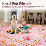 Ultra Soft Area Rug, Non Slip, Stain Resistant, Washable Area Rugs for Living Room, Bedroom, Cheerful Rustic Tiger Charm(Pink)