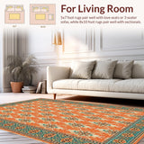 Ultra Soft Area Rug, Non Slip, Stain Resistant, Washable Area Rugs for Living Room, Bedroom, Artful Teal and Orange Symmetry(Orange)