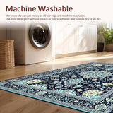 Ultra Soft Area Rug, Non Slip, Stain Resistant, Washable Area Rugs for Living Room, Bedroom, Chic Floral Medallion Design(Blue)