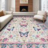 Ultra Soft Area Rug, Non Slip, Stain Resistant, Washable Area Rugs for Living Room, Bedroom, Charming Butterfly Floral Aesthetic(White)
