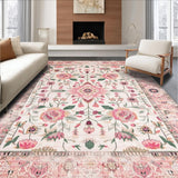 Ultra Soft Area Rug, Non Slip, Stain Resistant, Washable Area Rugs for Living Room, Bedroom, Whimsical Pink Green Botanical Pattern(Pink)