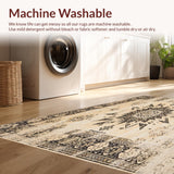 Ultra Soft Area Rug, Non Slip, Stain Resistant, Washable Area Rugs for Living Room, Bedroom, Pet Friendly Boho Floor With Vintage Medallion Motif(Beige)