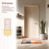 Ultra Soft Area Rug, Non Slip, Stain Resistant, Washable Area Rugs for Living Room, Bedroom, Modern Geometric Harmony Rug with Abstract Gold Accents and Subtle Peach Hues(Beige)