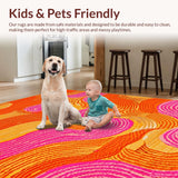 Ultra Soft Area Rug, Non Slip, Stain Resistant, Washable Area Rugs for Living Room, Bedroom, 1970s Inspired Colorful Swirls(Orange)