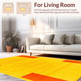 Ultra Soft Area Rug, Non Slip, Stain Resistant, Washable Area Rugs for Living Room, Bedroom, Playful Retro Dynamic Shapes(Yellow)