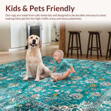 Ultra Soft Area Rug, Non Slip, Stain Resistant, Washable Area Rugs for Living Room, Bedroom, Elegant Distressed Floral Composition(Blue)