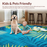 Ultra Soft Area Rug, Non Slip, Stain Resistant, Washable Area Rugs for Living Room, Bedroom, Serene Coastal Floral Area Rug with Lush Tropical Motifs(Blue)
