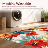 Ultra Soft Area Rug, Non Slip, Stain Resistant, Washable Area Rugs for Living Room, Bedroom, Lively Multicolored Leaf Motif(Red)