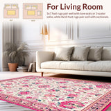 Ultra Soft Area Rug, Non Slip, Stain Resistant, Washable Area Rugs for Living Room, Bedroom, Serene Light Pink Garden Theme(Ivory)