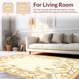Ultra Soft Area Rug, Non Slip, Stain Resistant, Washable Area Rugs for Living Room, Bedroom, Beige Runner with Vintage Inspired Floral Swirls and Non Slip Grip(Beige)