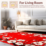 Ultra Soft Area Rug, Non Slip, Stain Resistant, Washable Area Rugs for Living Room, Bedroom, Transitional Abstract Blossom Arrangement(Red)