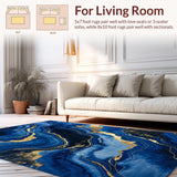Ultra Soft Area Rug, Non Slip, Stain Resistant, Washable Area Rugs for Living Room, Bedroom, Elegant Blue Marble Aesthetic(Blue)