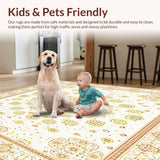 Ultra Soft Area Rug, Non Slip, Stain Resistant, Washable Area Rugs for Living Room, Bedroom, Artisan Crafted Round with Elaborate Inspired Design(Ivory)