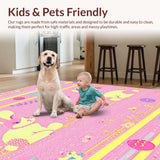 Ultra Soft Area Rug, Non Slip, Stain Resistant, Washable Area Rugs for Living Room, Bedroom, Playful Holiday Character Composition(Pink)
