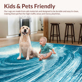 Ultra Soft Area Rug, Non Slip, Stain Resistant, Washable Area Rugs for Living Room, Bedroom, Surfboard Silhouette Wave Crest Rug With Ocean Swirl Motif And Sunburst Accents(Blue)