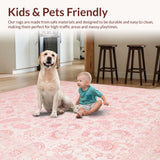 Ultra Soft Area Rug, Non Slip, Stain Resistant, Washable Area Rugs for Living Room, Bedroom, Refined Classic Floral Arrangement(Pink)