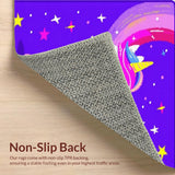 Ultra Soft Area Rug, Non Slip, Stain Resistant, Washable Area Rugs for Living Room, Bedroom, Playful Kawaii Rainbow Dreamscape(Purple)