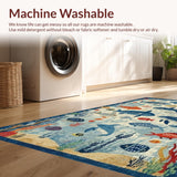 Ultra Soft Area Rug, Non Slip, Stain Resistant, Washable Area Rugs for Living Room, Bedroom, Kids Education Ocean Life Alphabet Number Play Mat Carpet(Blue)