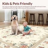 Ultra Soft Area Rug, Non Slip, Stain Resistant, Washable Area Rugs for Living Room, Bedroom, Timeless Circular Area with Vintage Inspired Floral Medallion(Beige)