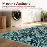 Ultra Soft Area Rug, Non Slip, Stain Resistant, Washable Area Rugs for Living Room, Bedroom, Washable Floral Area Rug for Dining Room Decor(Blue)