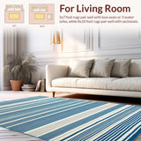 Ultra Soft Area Rug, Non Slip, Stain Resistant, Washable Area Rugs for Living Room, Bedroom, Rustic Textured Ivory Patterns(Blue)