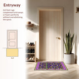 Ultra Soft Area Rug, Non Slip, Stain Resistant, Washable Area Rugs for Living Room, Bedroom, Graceful Curved Floral Elements(Purple)