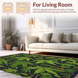 Ultra Soft Area Rug, Non Slip, Stain Resistant, Washable Area Rugs for Living Room, Bedroom, Humorous Stoner Decor Area Rug Cannabis Leaf Design Carpet for Front Door(Green)