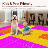 Ultra Soft Area Rug, Non Slip, Stain Resistant, Washable Area Rugs for Living Room, Bedroom, Bold Retro Lattice Game Theme(Pink)