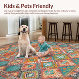 Ultra Soft Area Rug, Non Slip, Stain Resistant, Washable Area Rugs for Living Room, Bedroom, Rustic Geometric Teal Elegance(Orange)