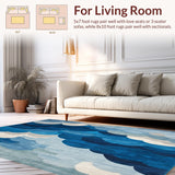 Ultra Soft Area Rug, Non Slip, Stain Resistant, Washable Area Rugs for Living Room, Bedroom, Indigo Whisper Beige Swirls Decorative Floor(Blue)