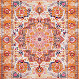Ultra Soft Area Rug, Non Slip, Stain Resistant, Washable Area Rugs for Living Room, Bedroom, Radiant Earthy Toned Medallion Style(Orange)