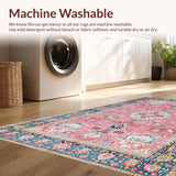 Ultra Soft Area Rug, Non Slip, Stain Resistant, Washable Area Rugs for Living Room, Bedroom, Rustic Soft Toned Geometric Beauty(Pink)