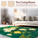 Ultra Soft Area Rug, Non Slip, Stain Resistant, Washable Area Rugs for Living Room, Bedroom, Bright Botanical Artistry Theme(Green)