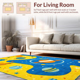 Ultra Soft Area Rug, Non Slip, Stain Resistant, Washable Area Rugs for Living Room, Bedroom, Space-Themed Lively Visual Arrangement(Yellow)