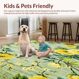Ultra Soft Area Rug, Non Slip, Stain Resistant, Washable Area Rugs for Living Room, Bedroom, Floral Bath Mat with Yellow Blooms and Green Leaves(Yellow)