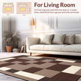 Ultra Soft Area Rug, Non Slip, Stain Resistant, Washable Area Rugs for Living Room, Bedroom, Dynamic Stylish Monochrome Check Design(Brown)