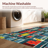 Ultra Soft Area Rug, Non Slip, Stain Resistant, Washable Area Rugs for Living Room, Bedroom, Vibrant Cityscape Educational Design(Red)