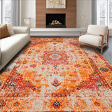 Ultra Soft Area Rug, Non Slip, Stain Resistant, Washable Area Rugs for Living Room, Bedroom, Chic Vintage Ogee Style Runner(Orange)